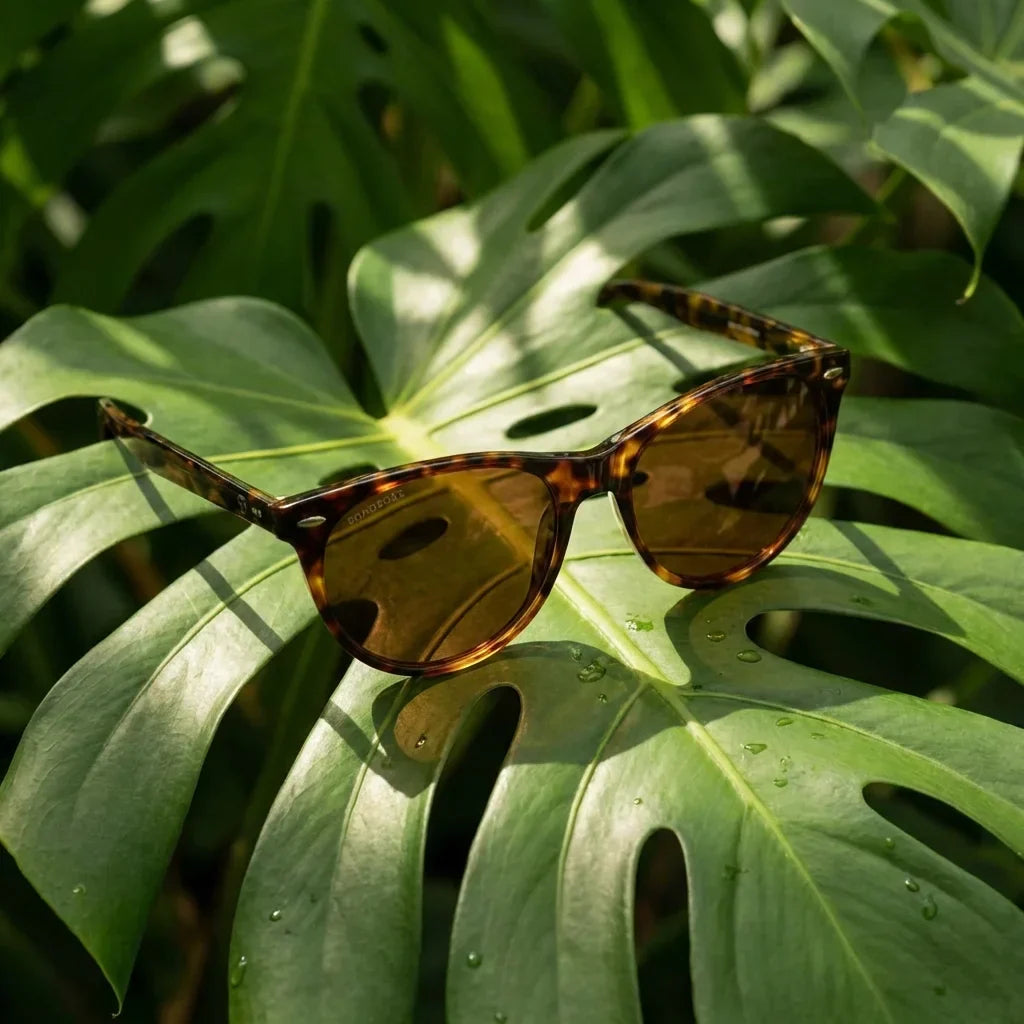 Lenses sun hanga roa polarized bio-acetate tortoise botanical composition monstera tropical biodegradable bonoboss #editorial_grid2 #color_carey