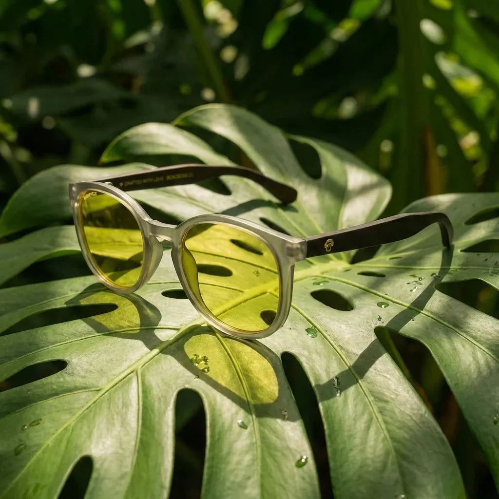 Lentes sol Meli TSP polarizados bio-acetato TSP biodegradable amarillo composicion botanica tropical Bonoboss #editorial_grid2 #color_amarillo