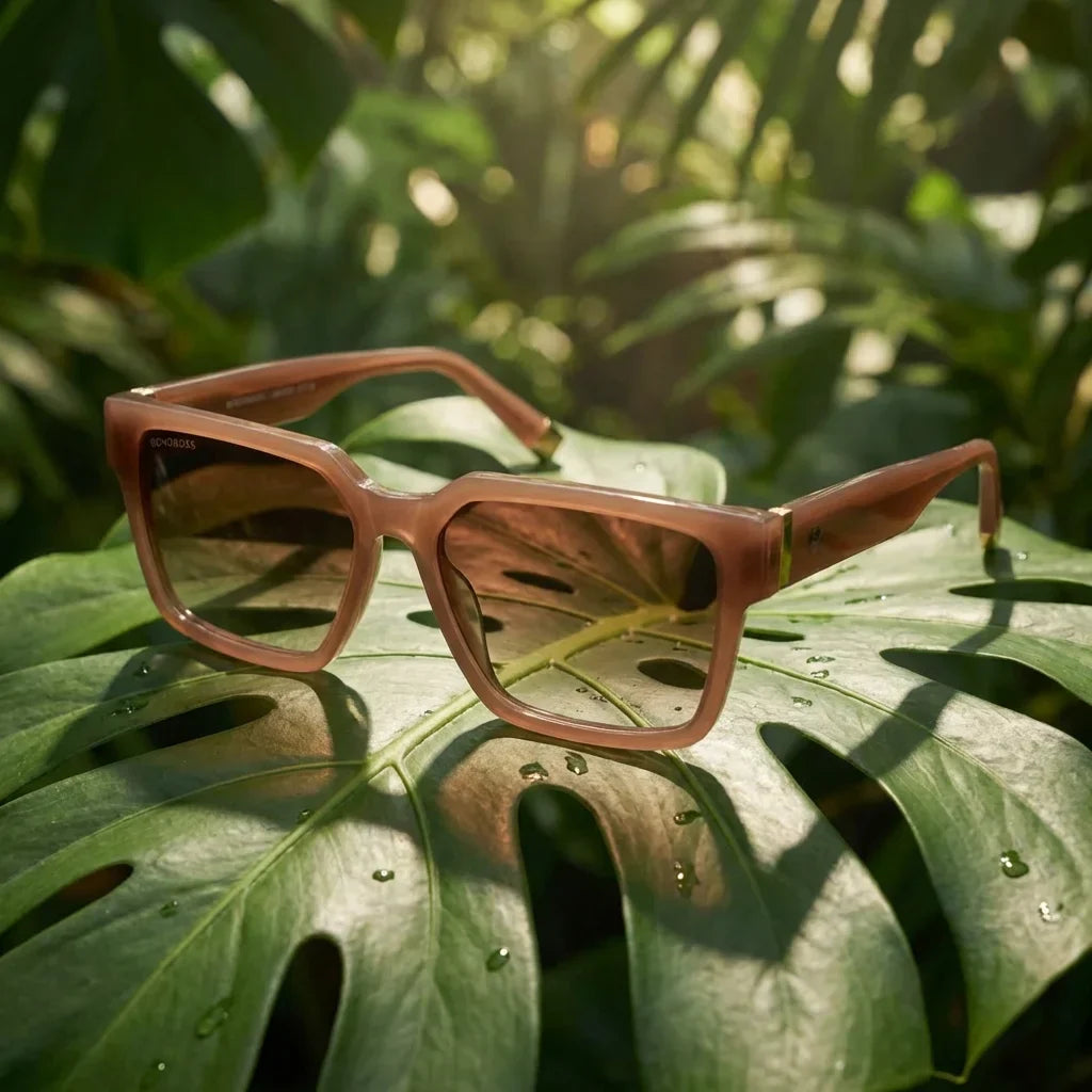 Lenses sun monteblack polarized bio-acetate brown botanical composition monstera tropical biodegradable bonoboss #editorial_grid2 #color_brown