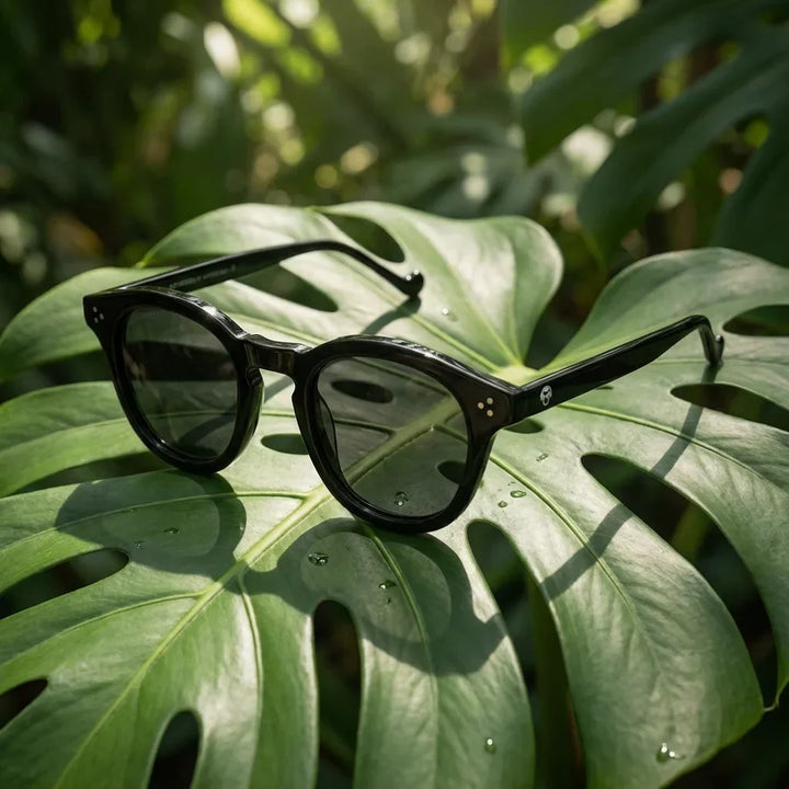 Lenses sun lenga polarized UV400 bio-acetate black botanical composition natural tropical monstera bonoboss #editorial_grid2 #color_negro