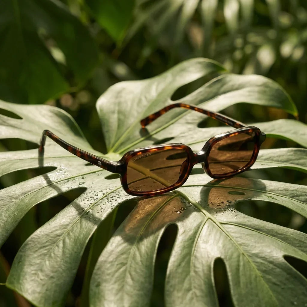 Lentes sol Navarino polarizados bio-acetato carey composicion botanica monstera tropical biodegradable Bonoboss #editorial_grid2 #color_carey