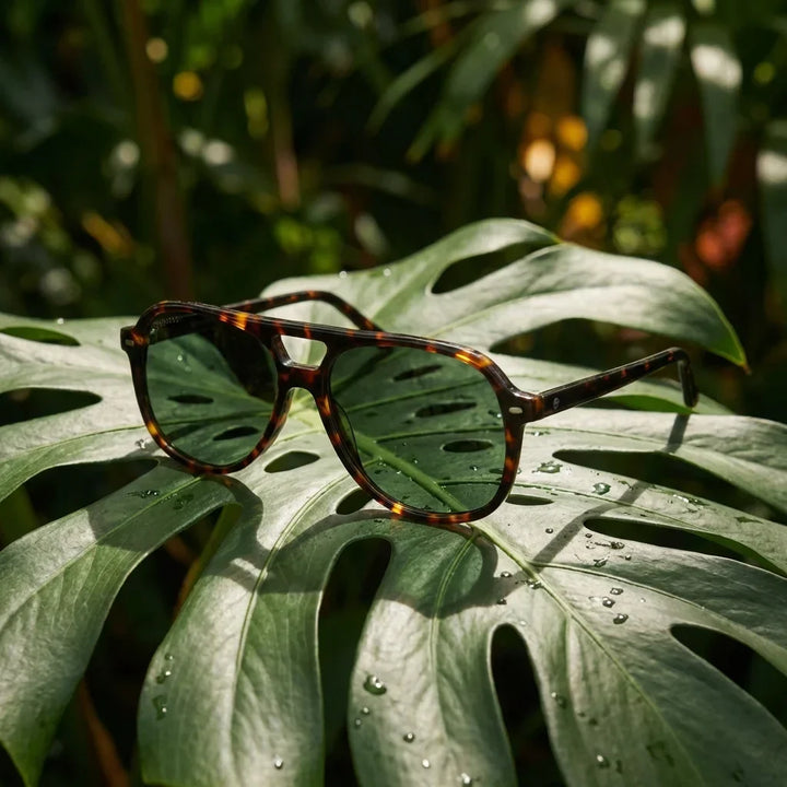 Lenses sun orson e.d polarized bio-acetate tortoise botanical composition monstera tropical biodegradable bonoboss #editorial_grid2 #color_carey
