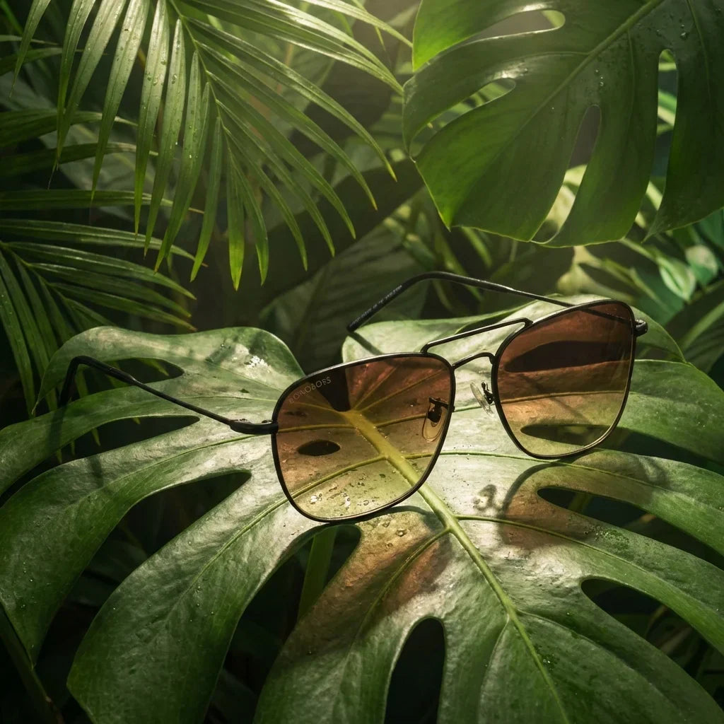 Lenses sun commander reverse polarized metal gun botanical composition hoja monstera tropical bonoboss #editorial_grid2 #color_gun