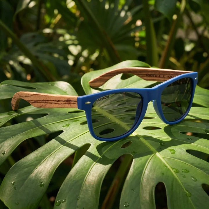 Lenses sun acacia polarized UV400 wood zebrawood blue smoke botanical composition natural tropical monstera bonoboss #editorial_grid2 #color_blue-smoke