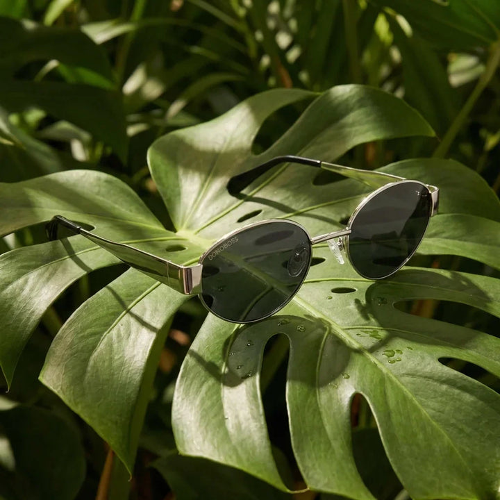 Lenses sun new lennon polarized bio-acetate silver botanical composition monstera tropical biodegradable bonoboss #editorial_grid2 #color_silver