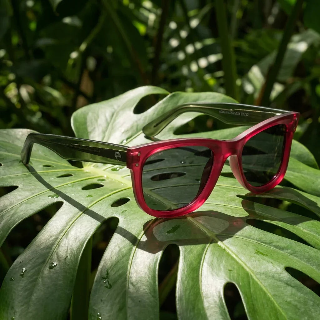Lenses sun acacia reverse polarized UV400 wood zebrawood pink botanical composition natural tropical monstera bonoboss #editorial_grid2 #color_rosado