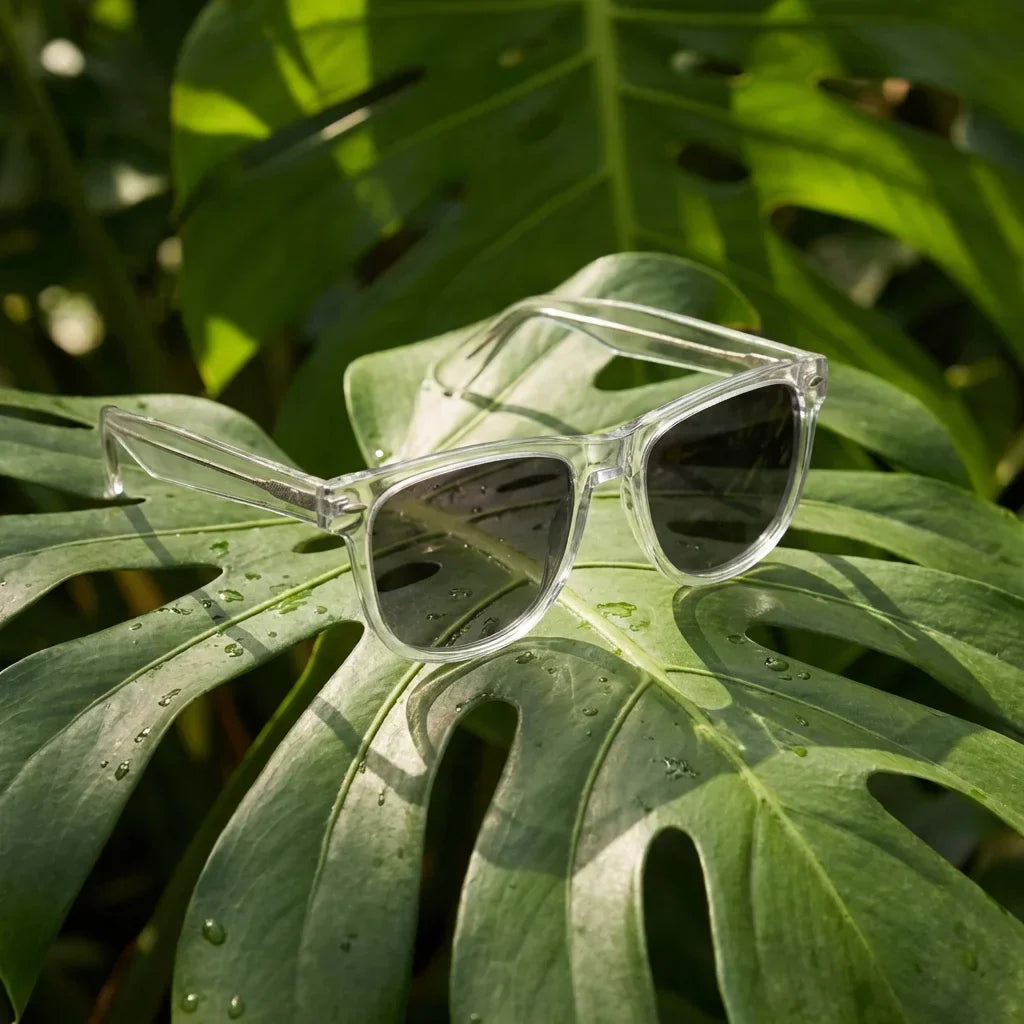 Lentes sol Acacia XL Vintage Sol Polarizado polarizados transparente composicion botanica hoja monstera tropical Bonoboss #editorial_grid2 #color_transparente