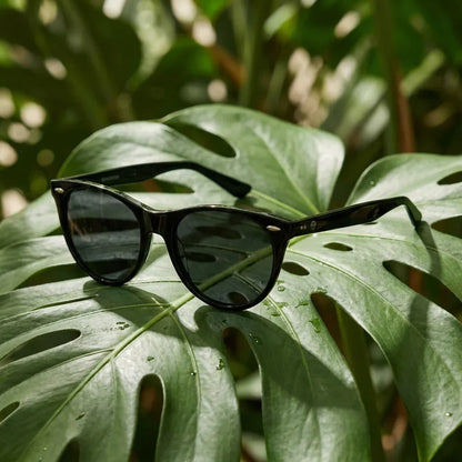 Lentes sol Hanga Roa polarizados bio-acetato negro composicion botanica monstera tropical biodegradable Bonoboss #editorial_grid2 #color_negro