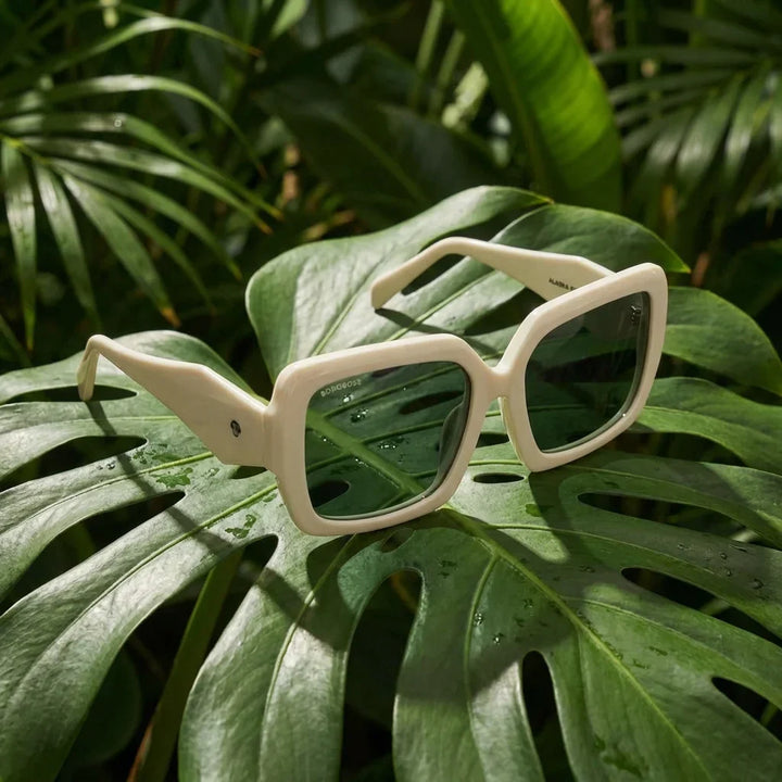 Lenses sun alaska polarized white botanical composition hoja monstera tropical bonoboss #editorial_grid2 #color_blanco