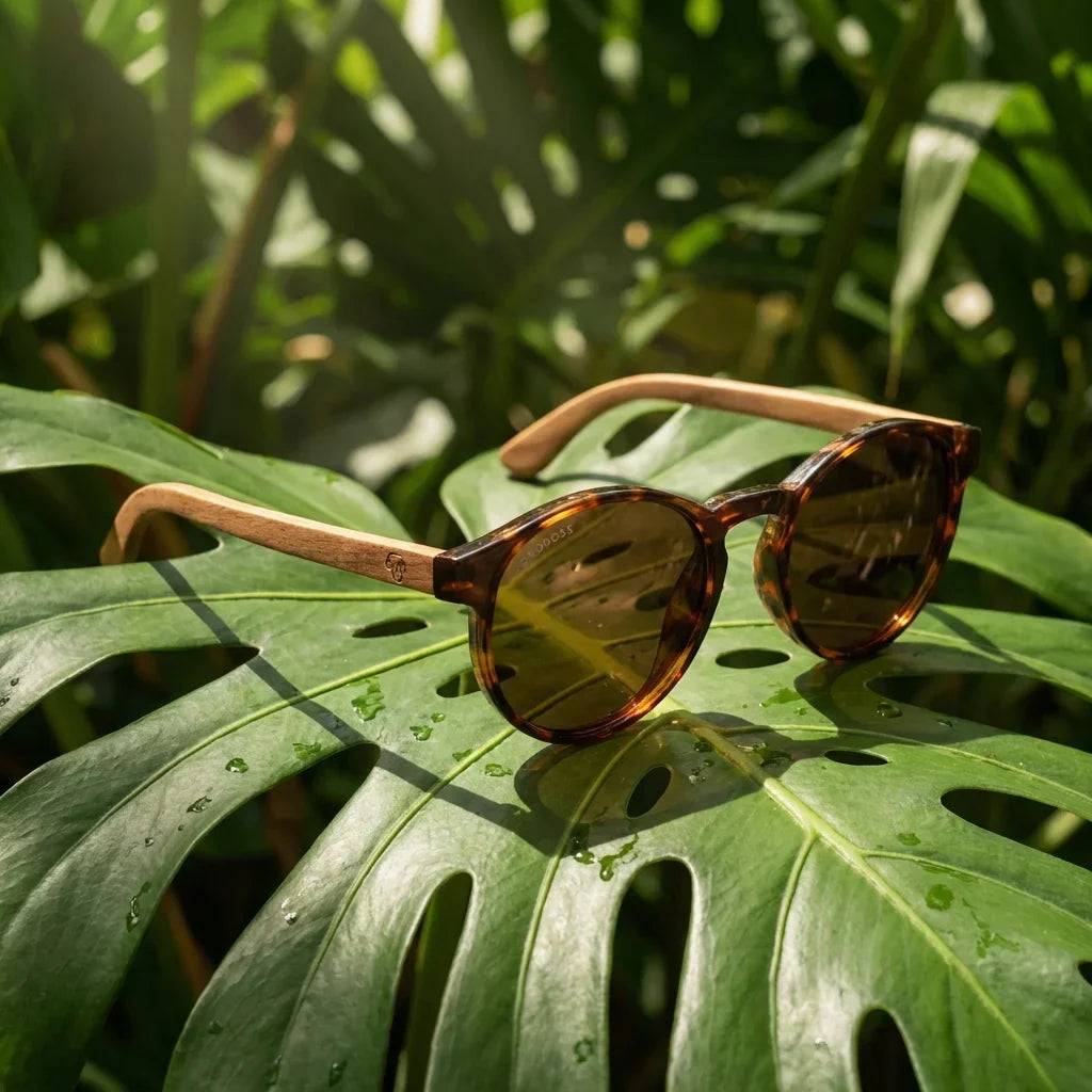 Lenses sun paine polarized bio-acetate biodegradable tortoise botanical composition monstera tropical bonoboss #editorial_grid2 #color_carey