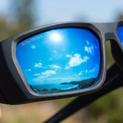 Lentes sol Salmon Seeker polarizados UV400 bio-acetato sky close-up lente coating pesca deportiva reflejo Bonoboss #editorial_polarizado #color_sky