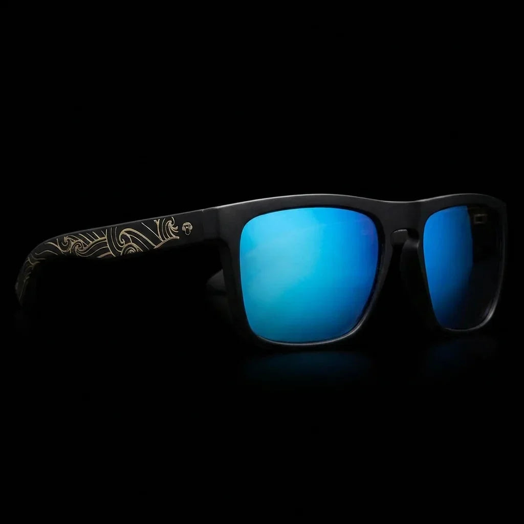 Lenses sun lautaro dark designer's polarized UV400 wood waves-sky front dramatico close-up lens detail premium bonoboss #editorial_grid1 #color_waves-sky