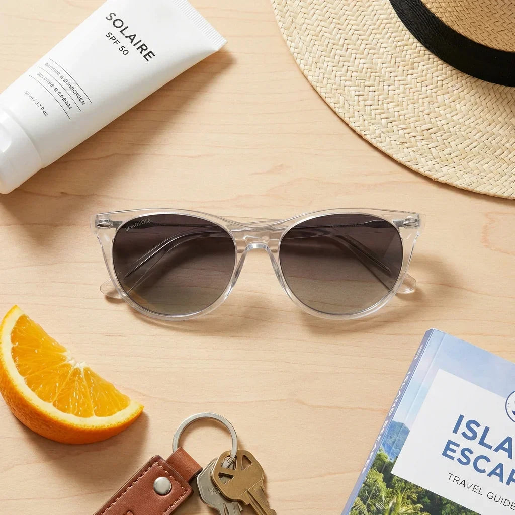 Lenses sun hanga roa polarized bio-acetate clear botanical composition monstera tropical biodegradable bonoboss #editorial_grid2 #color_transparente