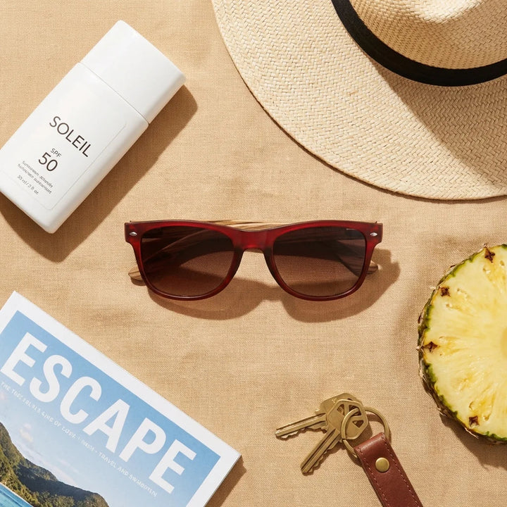 Lenses sun acacia polarized UV400 wood zebrawood wine smoke botanical composition natural tropical monstera bonoboss #editorial_grid2 #color_wine-smoke