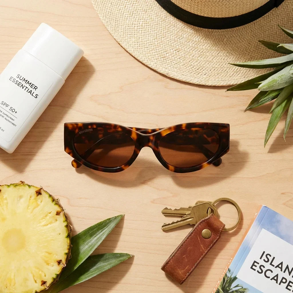 Lenses sun milan polarized bio-acetate tortoise botanical composition monstera tropical biodegradable bonoboss #editorial_grid2 #color_carey
