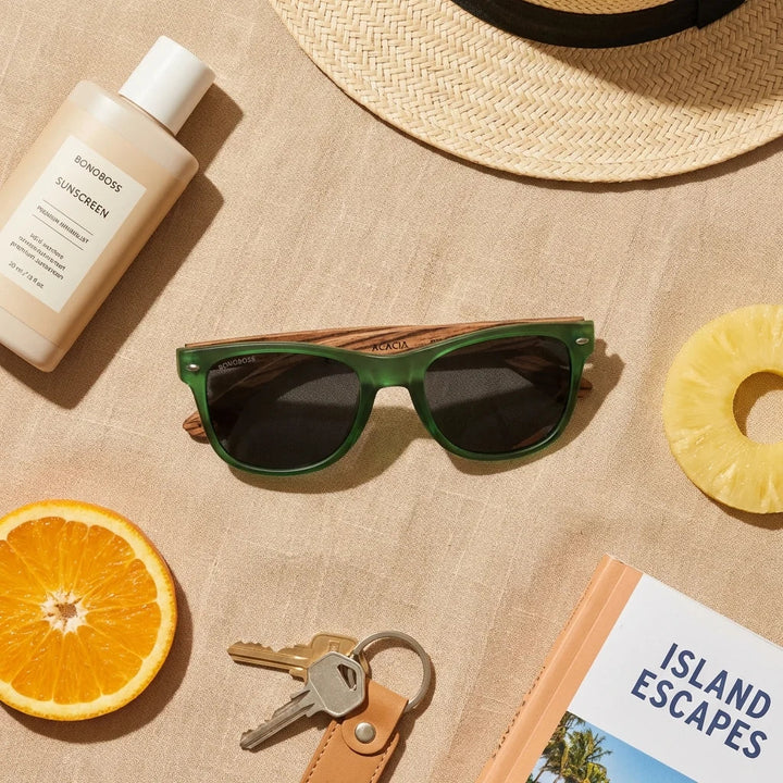 Lenses sun acacia polarized UV400 wood zebrawood black brown botanical composition natural tropical monstera bonoboss #editorial_grid2 #color_negro-brown