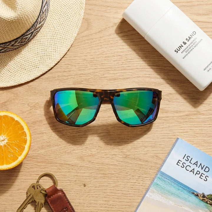 Lenses sun ollie polarized bio-acetate biodegradable mirrored green summer essentials flat lay playa bonoboss #editorial_detail2 #color_espejado-verde