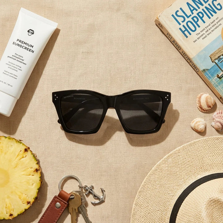 Lenses sun bruna retro polarized polarized black summer essentials flat lay beach accessories bonoboss #editorial_detail2 #color_negro
