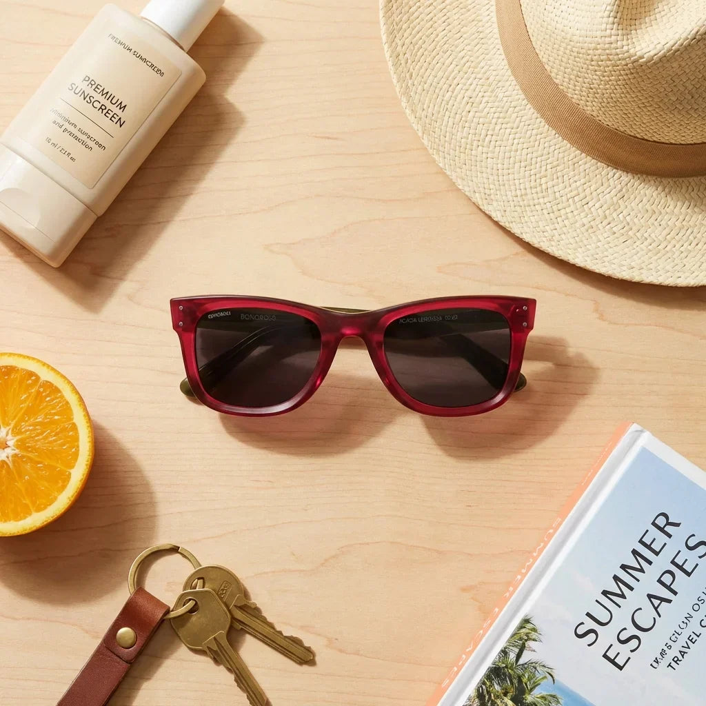Men wearing lenses sun acacia reverse wood zebrawood polarized pink men in playa sun protection UV400 bonoboss #editorial_detail1 #color_rosado