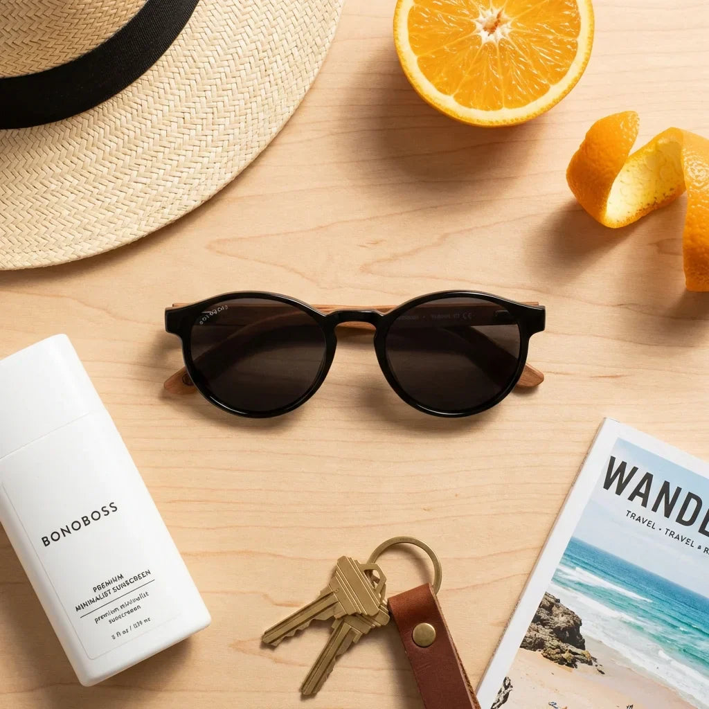 Lenses sun paine polarized bio-acetate black summer essentials flat lay playa accesorios verano bonoboss #editorial_detail2 #color_negro