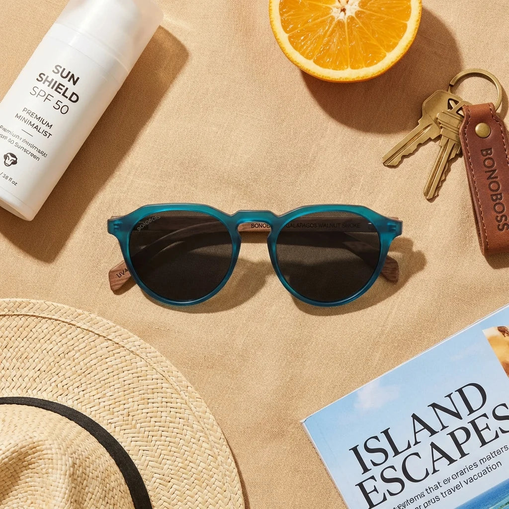 Lentes sol Galapagos polarizados acetato madera ocean flat lay summer essentials accesorios playa Bonoboss #editorial_detail2 #color_ocean