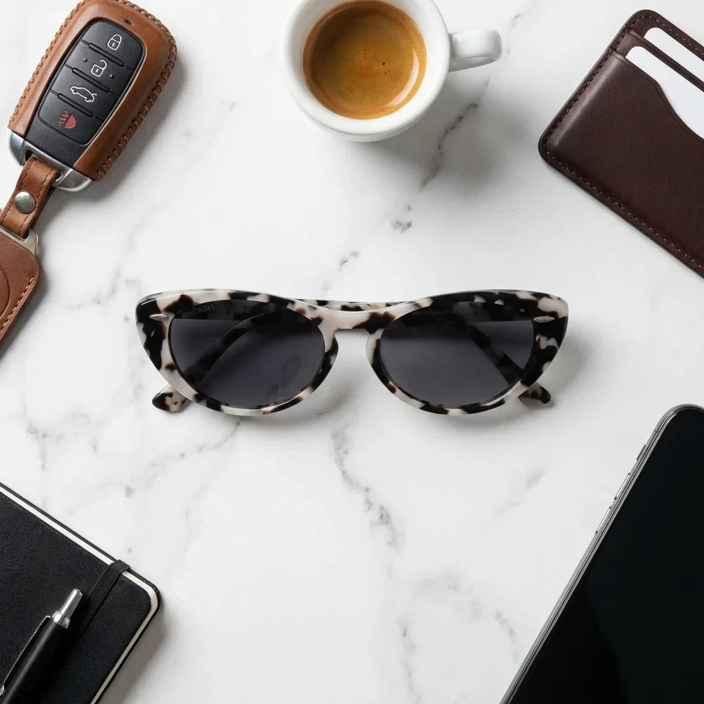 Lenses sun havana polarized bio-acetate marble flat lay urban kit city accessories estilo moderno bonoboss #editorial_grid1 #color_marble