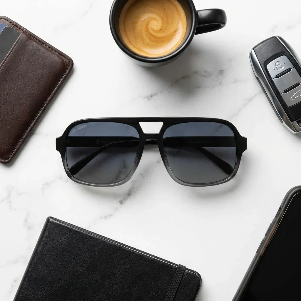 Lentes sol Orson RPET polarizados reciclado negro composicion urban kit accesorios estilo eco-consciente Bonoboss #editorial_detail2 #color_negro