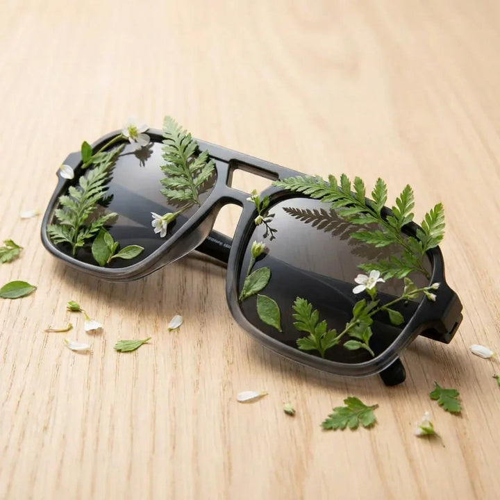 Lenses sun orson rpet polarized recycled dark entre vegetacion botanica lens detail material sustainable bonoboss #editorial_grid2 #color_black