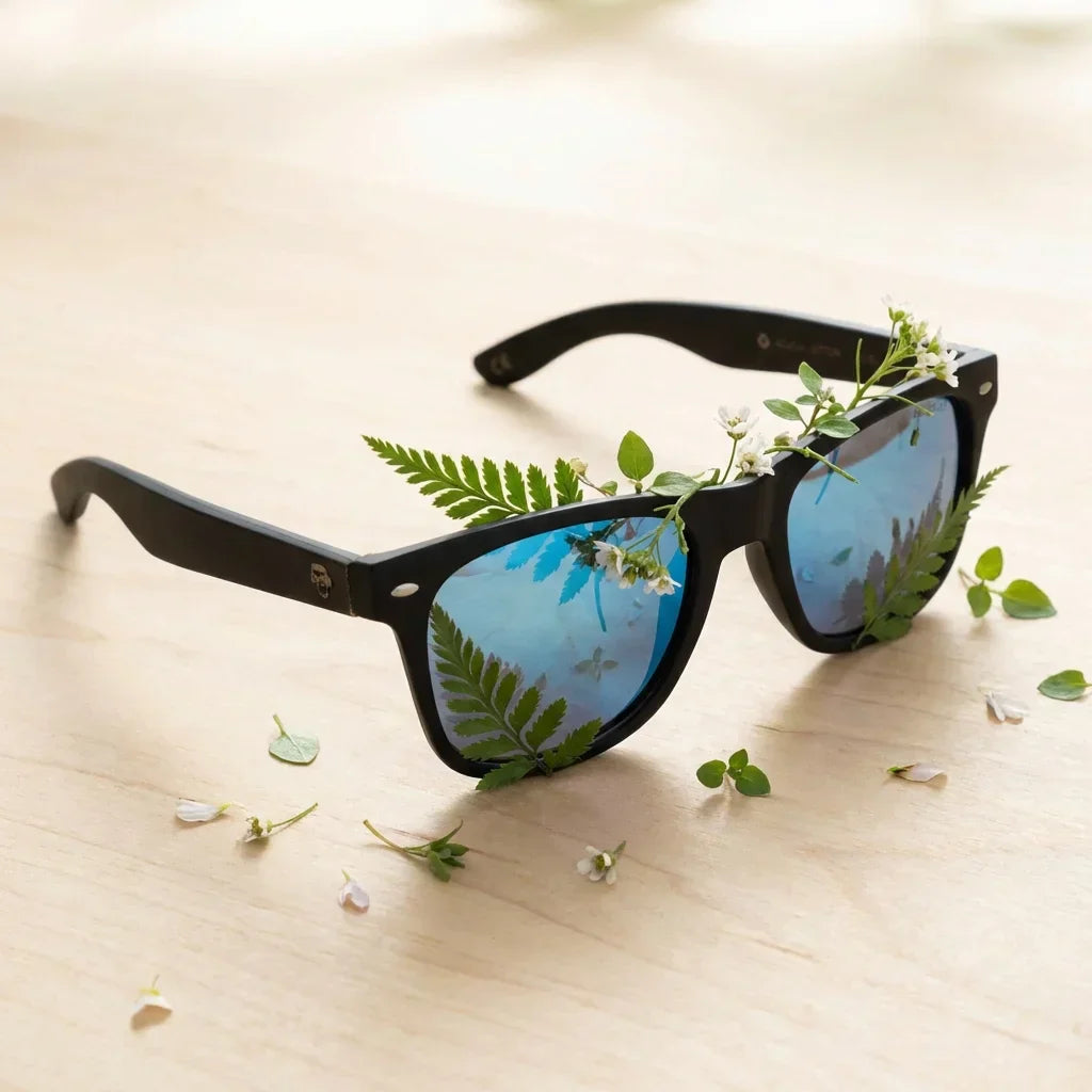 Lentes sol Acacia Dark polarizados UV400 madera acacia sky botanica lente close-up detalle optico natural Bonoboss #editorial_grid1 #color_sky