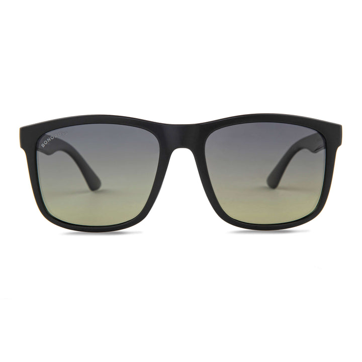 Sunglasses polarized hechos with botellas plasticas recycleds for men and women black with lenses gradient green olivo front view Bonoboss #color_black