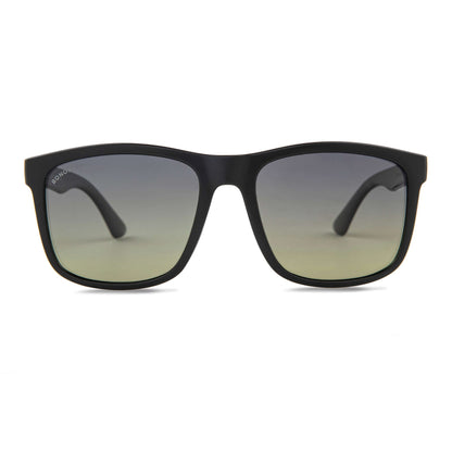 lentes de sol polarizados hechos con botellas plasticas recicladas para hombre y mujer de color negro con lentes degradé verde olivo vista frontal #color_black