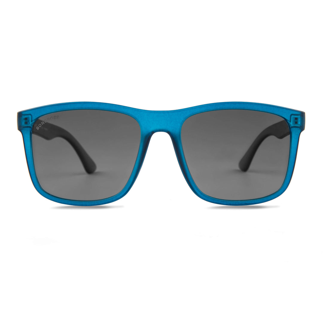 Sunglasses polarized hechos with botellas plasticas recycleds for men and women blue with lenses black front view Bonoboss #color_ocean
