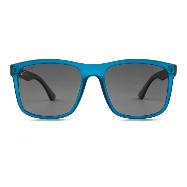 Sunglasses polarized hechos with botellas plasticas recycleds for men and women blue with lenses black front view Bonoboss #color_ocean