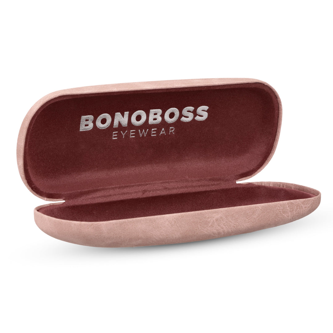 Estuche almeja for eyeglasses eyewear lenses optical lectura tipo almeja duro distribuidor mayorista pink with microfibra interior burdeo bonoboss #color_rosado