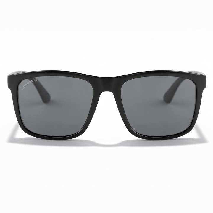 La front view unos eyeglasses sunglasses polarized recycled plastic with color lenses black and marco de Bonoboss #color_dark