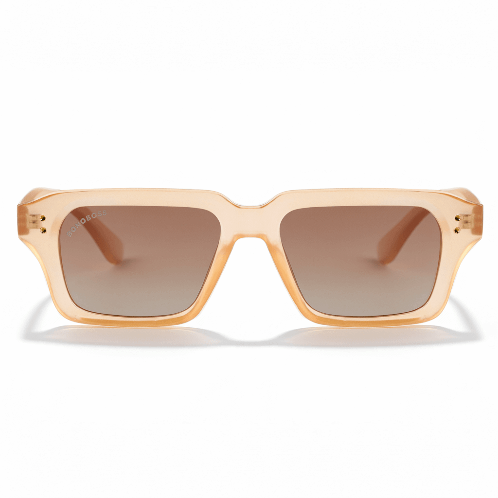 La front view unos eyeglasses sunglasses polarizads recycled plastic sustainable personalizada for corporate gift de Bonoboss #color_champagne