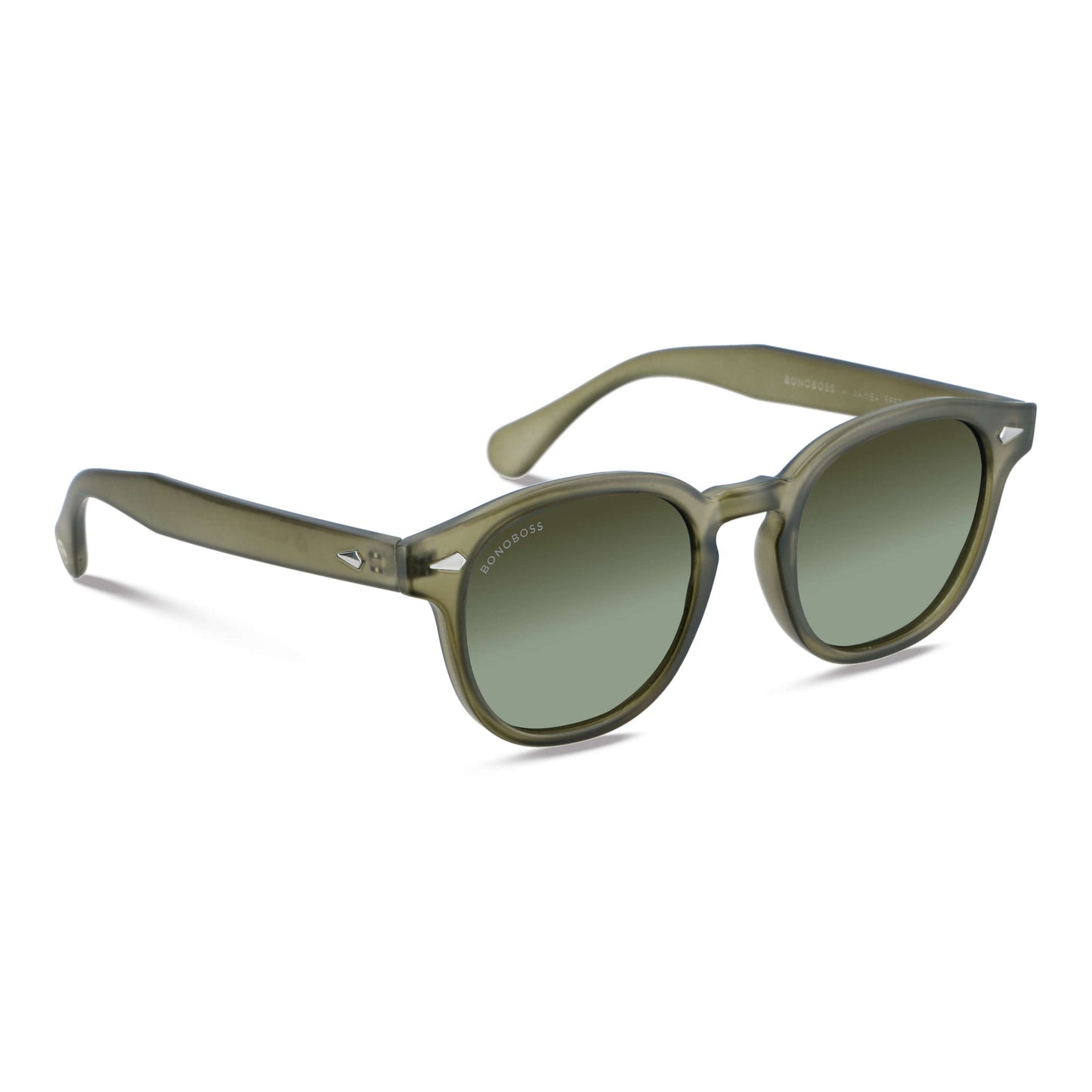 anteojos de sol polarizados redondos de botellas plásticas recicladas sustentable color verde. cristal color negro #color_olive-light