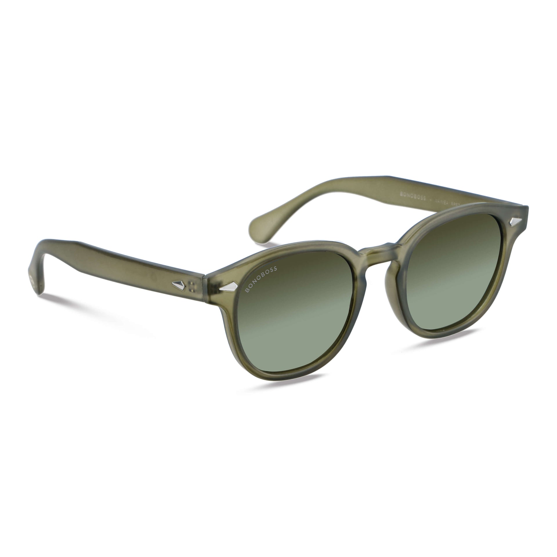 anteojos de sol polarizados redondos de botellas plásticas recicladas sustentable color verde. cristal color negro #color_olive-light