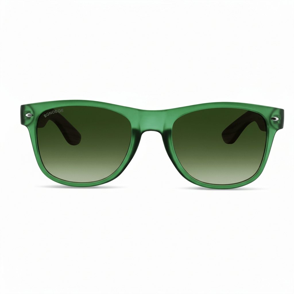 Sunglasses polarized recycled plastic corporate gift green and lenses polarized color gradient oliva front view Bonoboss #color_forest