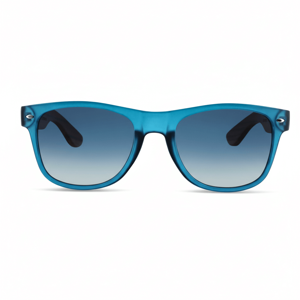 Sunglasses polarized recycled plastic corporate gift blue and lenses polarized color gradient blue front view Bonoboss #color_ocean