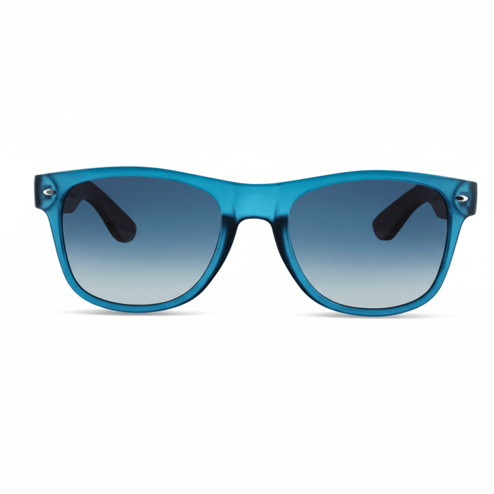 Sunglasses polarized recycled plastic corporate gift blue and lenses polarized color gradient blue front view Bonoboss #color_ocean