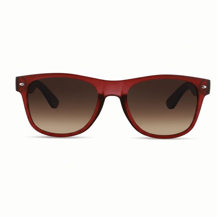 Sunglasses polarized recycled plastic corporate gift red and lenses polarized color gradient brown front view Bonoboss #color_wine