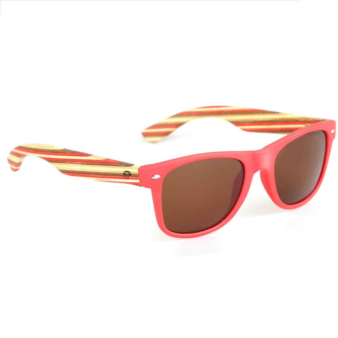 Sunglasses rectangular polarized black wooden temple for men and women with color lenses pink Bonoboss #color_rosado