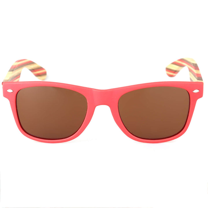 Sunglasses recycled plastic pink with lenses brown and wooden temples natural recycled Bonoboss #color_rosado