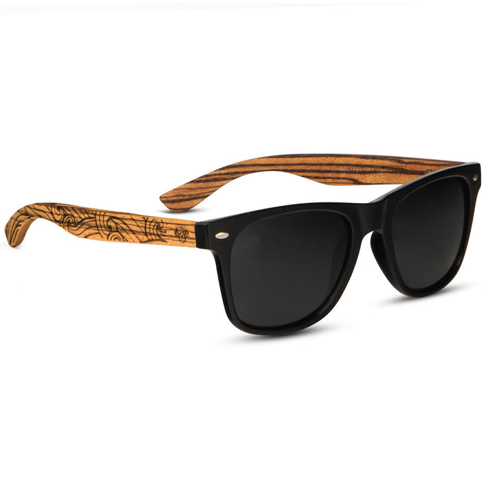 Sunglasses rectangular polarized black wooden temple for men and women with color lenses black Bonoboss #color_waves