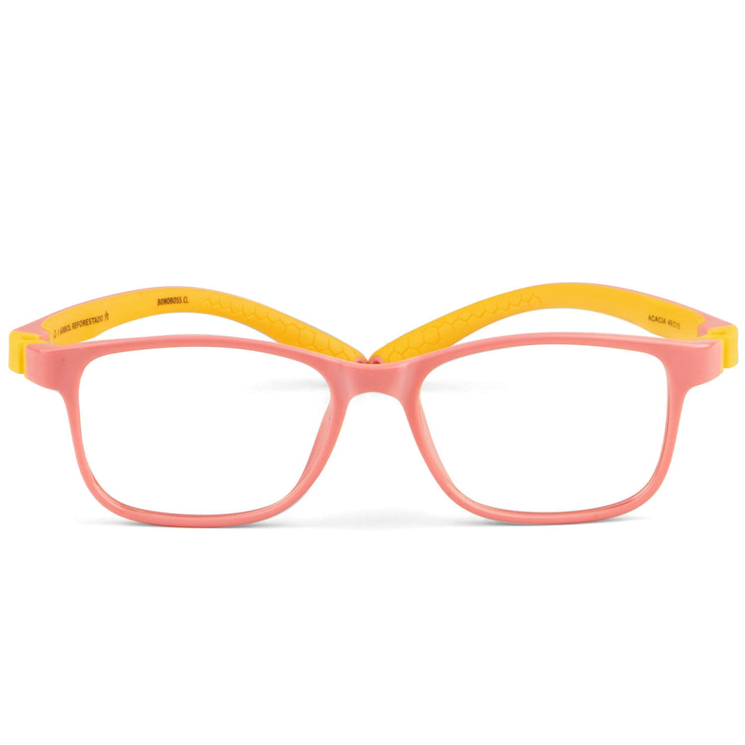 Eyeglasses or optical frames kids and kids forma rectangular unos eyeglasses. frames optical goma indestructibles for kids pink with temples amarillas and forma rectangular Bonoboss #color_pink