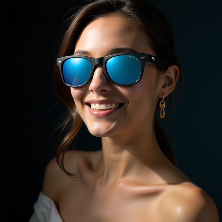 Sunglasses rectangular polarized blackfor men and women with color lenses sky Bonoboss #color_sky