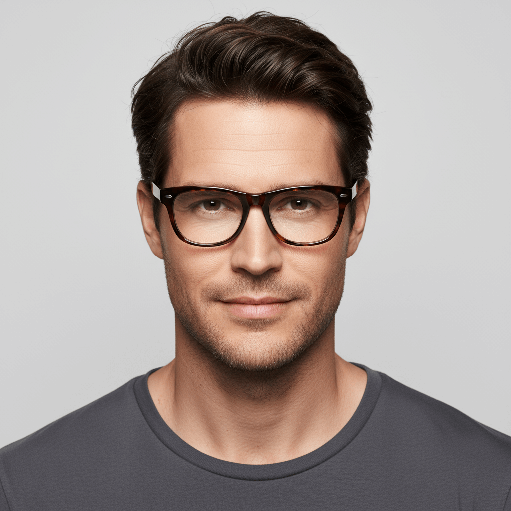 La front view a modelo men cara ovalada wearing frames optical frames clasicos wayfarer bonoboss de #color_carey