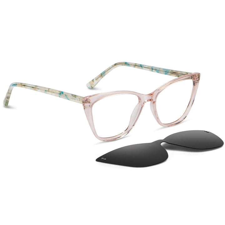 Eyeglasses optical agate pattern women with sun clip-on polarized with clip-on overlay prescription lenses green Bonoboss #color_verde