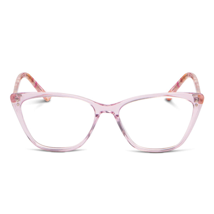Eyeglasses optical agate pattern women with sun clip-on polarized with clip-on overlay prescription lenses pink front Bonoboss #color_rosado